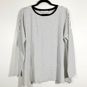 LOFT BlackWhite Stripe Heavy Stretch Knit Boxy Top